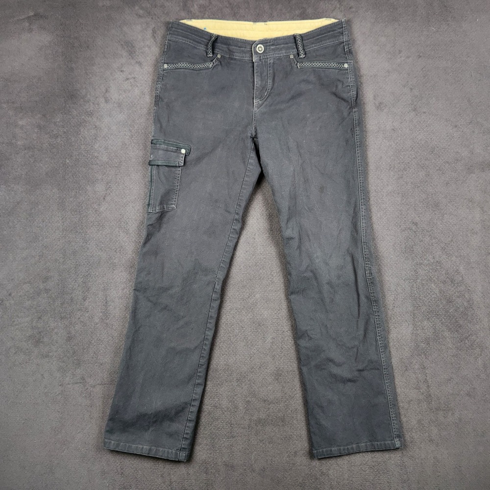 KUHL Rydr Pant Womens 12 Gray Cargo Straight Leg Cotton Blend Stretch Utility